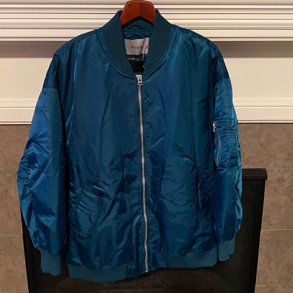 Hudson Jeans Teal Oversized Bomber Jacket.